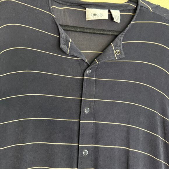 Chico's Travelers Top Women Medium Striped Long Sleeve Vacation Nautical Preppy - Picture 10 of 14